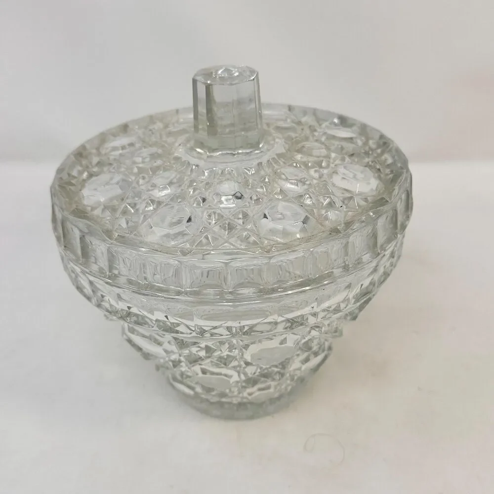 Vintage Lead Diamond Cut Mini Ice Bucket Barware Glass Biscuit Jar 6.25 x 6.5